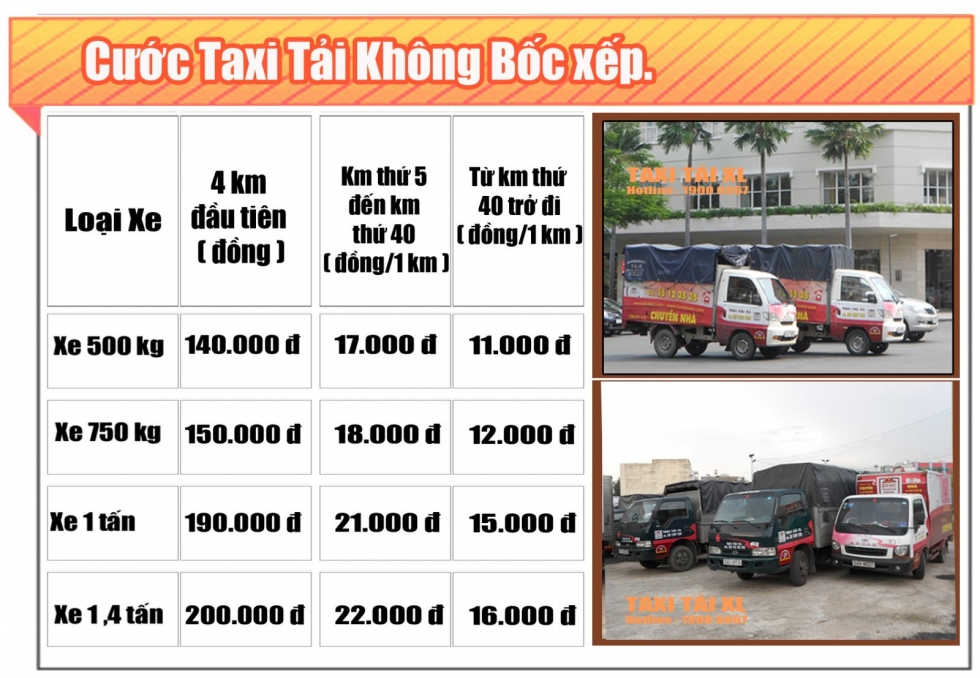 Giá cước taxi tải chuyển nhà xá lợi không bốc xếp