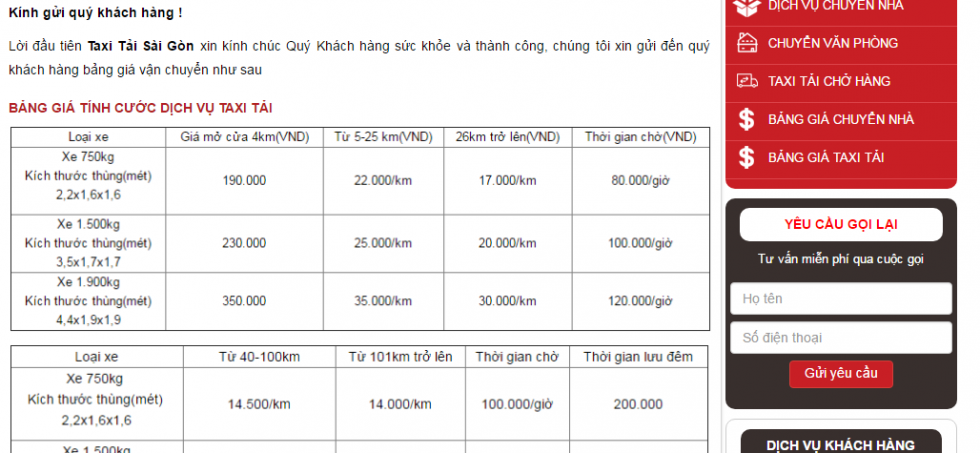 Bảng giá cước dịch vụ chuyển nhà quận 2 tại Sài Gòn EXPRESS
