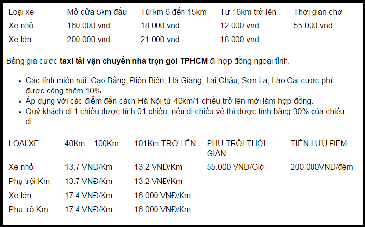 giá cước dịch vụ vận chuyển nhà TPHCM tại 24h