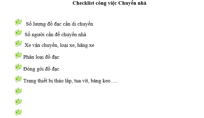 Check list công việc khi chuyển nhà
