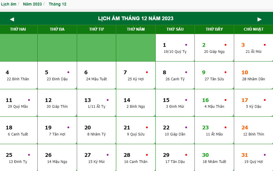 Lịch xem ngày chuyển nhà tháng 12 năm 2023