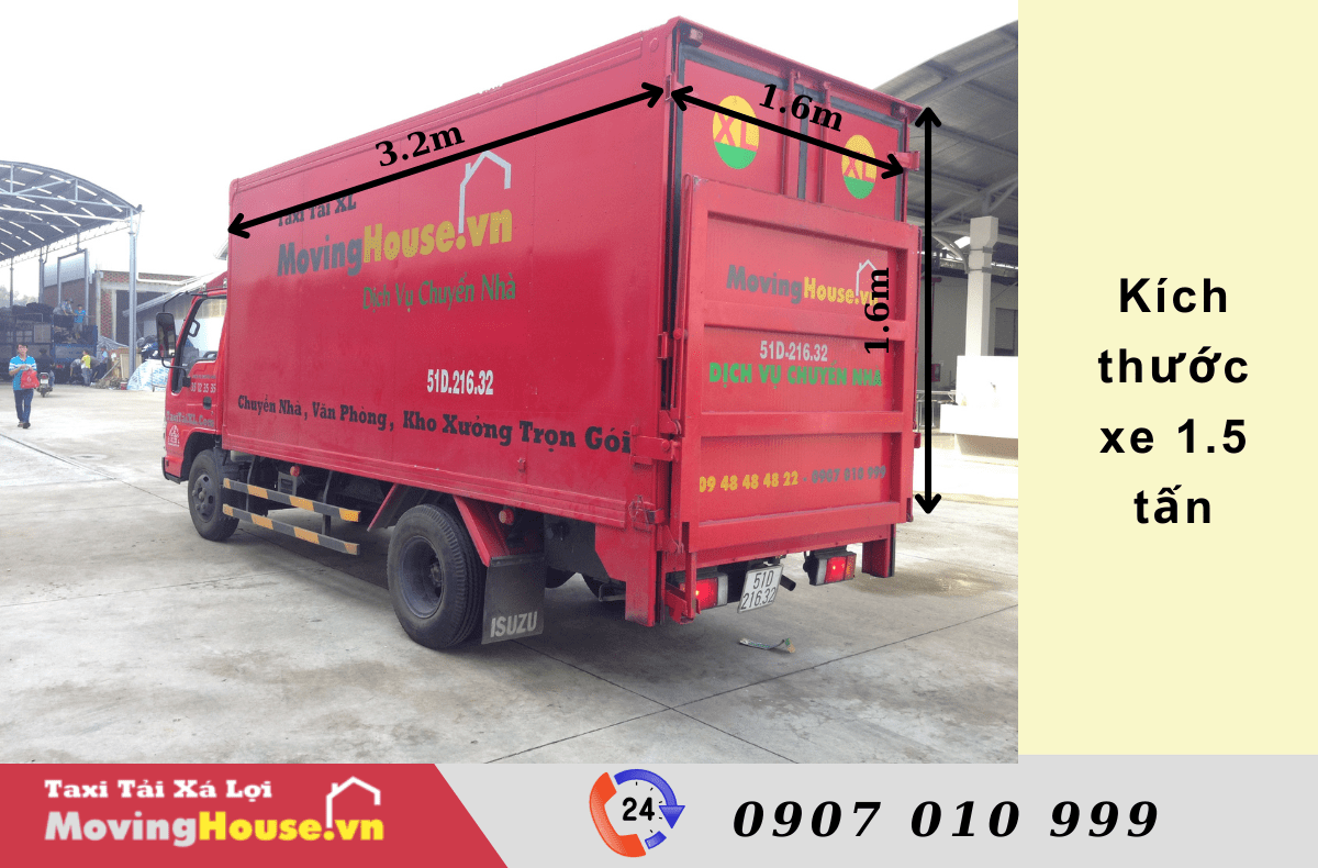 Kích thước thùng xe tải 1.5 tấn
